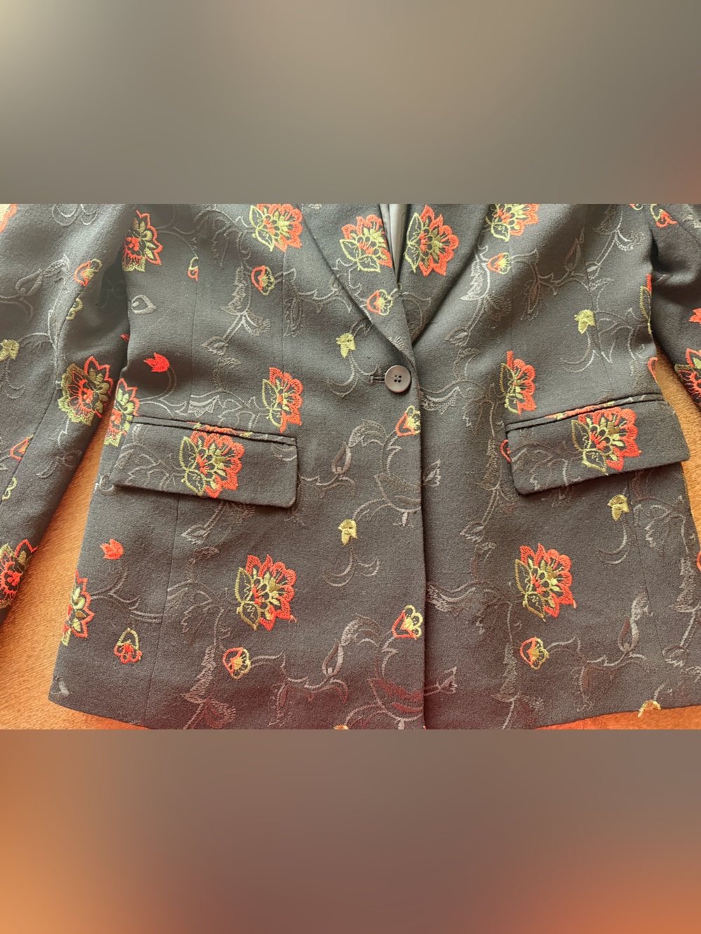 Vintage 90s Oscar by Oscar de la Renta Black Wool Embroidered Floral Blazer 6 - Picture 13 of 16